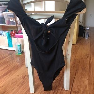 Black ribbed body suit